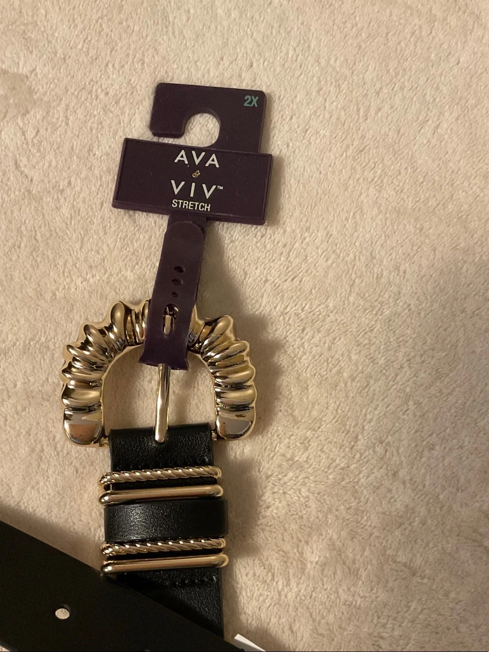 Ava & Viv Black Elastic Waist Belt with Gold Chain Accent